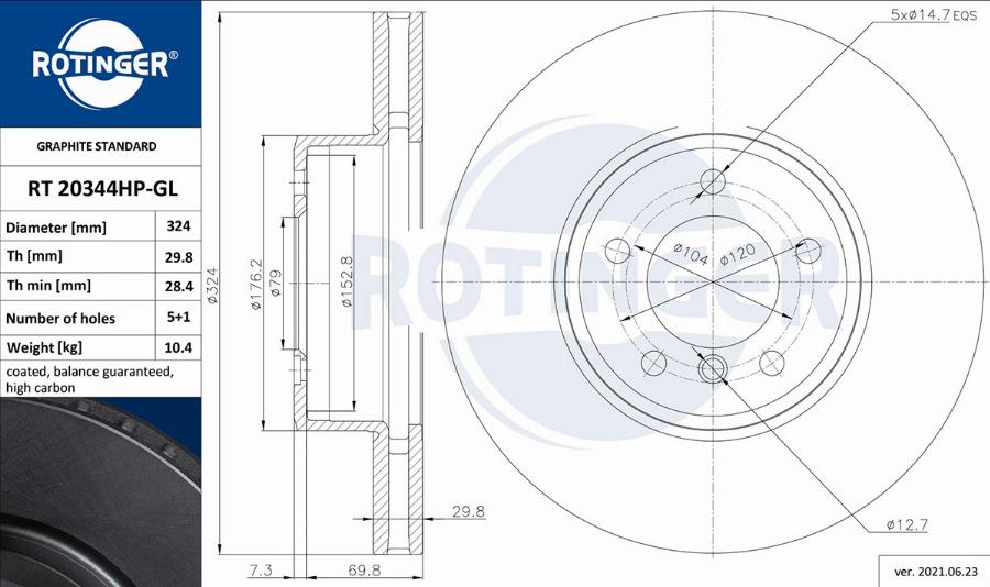 Rotinger RT 20344HP-GL - Спирачен диск vvparts.bg