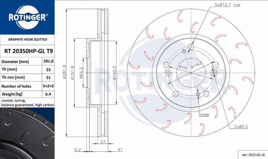 Rotinger RT 20350HP-GL T9 - Спирачен диск vvparts.bg