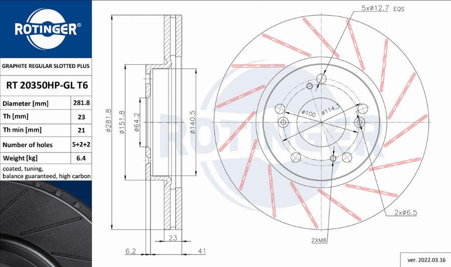 Rotinger RT 20350HP-GL T6 - Спирачен диск vvparts.bg