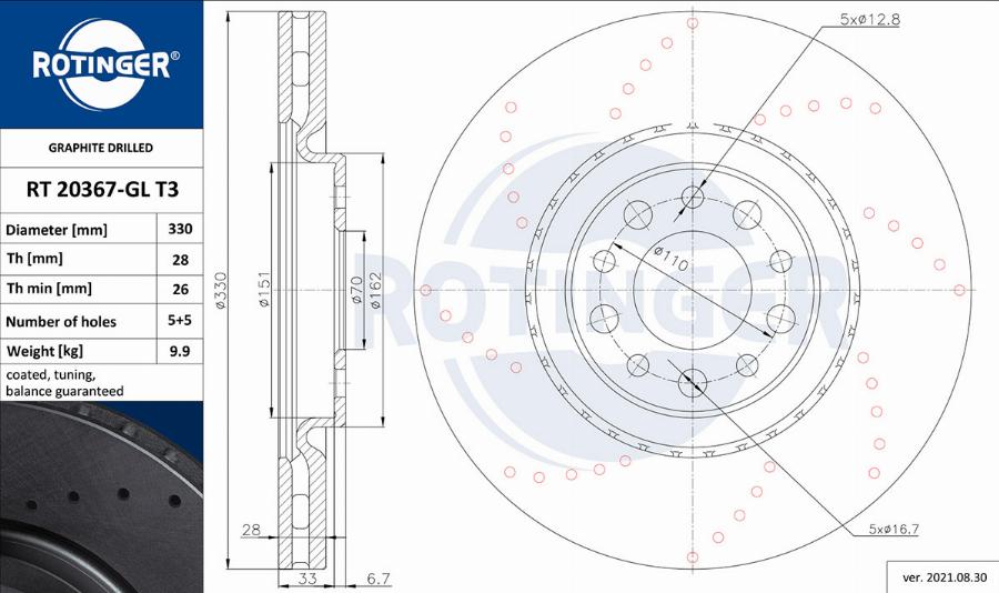 Rotinger RT 20367-GL T3 - Спирачен диск vvparts.bg