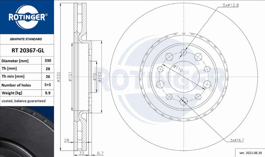 Rotinger RT 20367-GL - Спирачен диск vvparts.bg