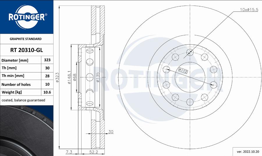 Rotinger RT 20310-GL - Спирачен диск vvparts.bg