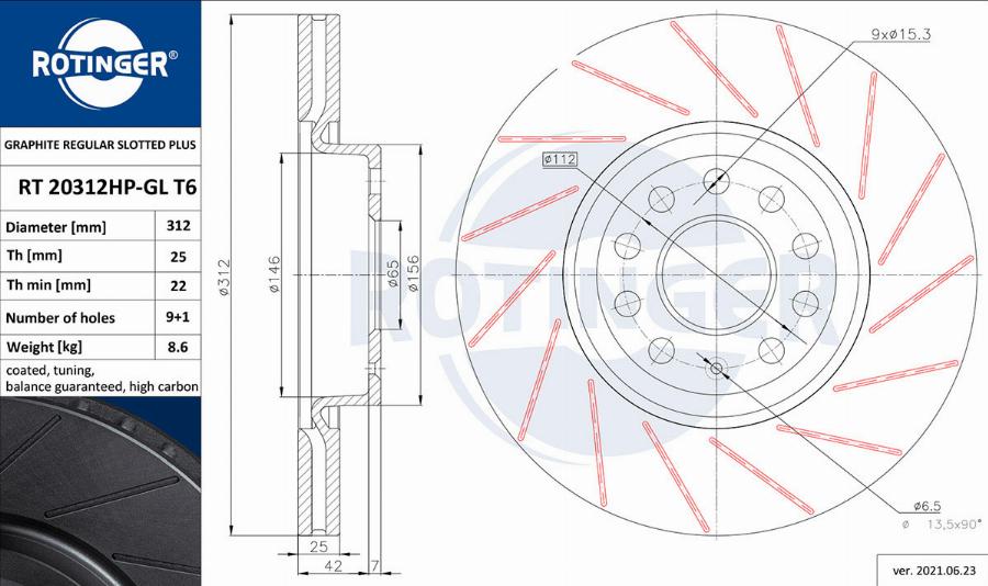 Rotinger RT 20312HP-GL T6 - Спирачен диск vvparts.bg