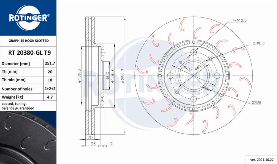 Rotinger RT 20380-GL T9 - Спирачен диск vvparts.bg