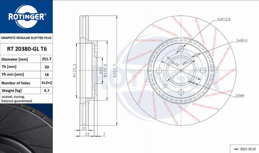 Rotinger RT 20380-GL T6 - Спирачен диск vvparts.bg