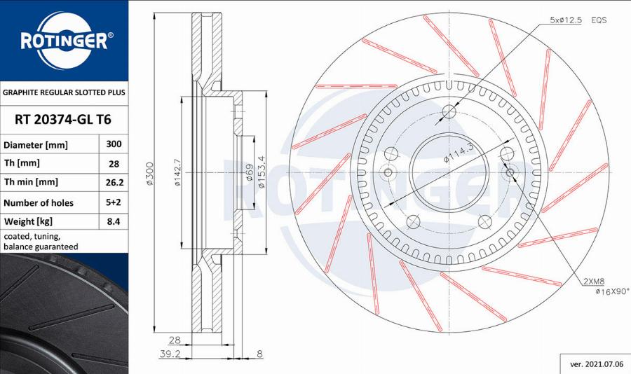 Rotinger RT 20374-GL T6 - Спирачен диск vvparts.bg