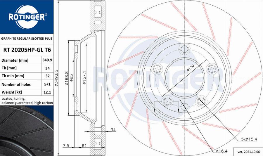 Rotinger RT 20205HP-GL T6 - Спирачен диск vvparts.bg