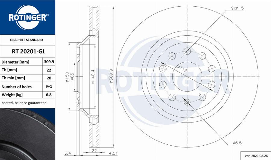 Rotinger RT 20201-GL - Спирачен диск vvparts.bg