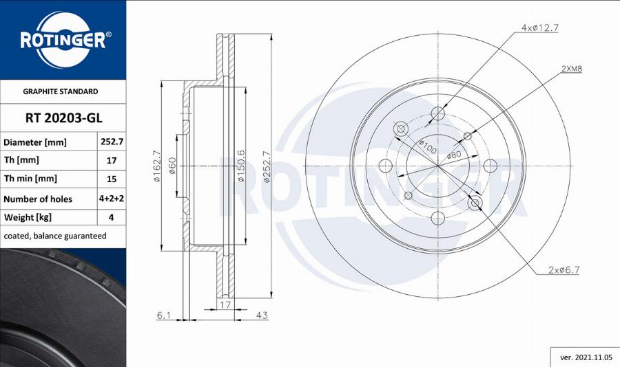 Rotinger RT 20203-GL - Спирачен диск vvparts.bg