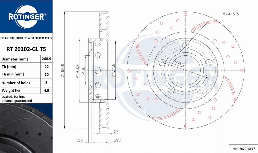 Rotinger RT 20202-GL T5 - Спирачен диск vvparts.bg