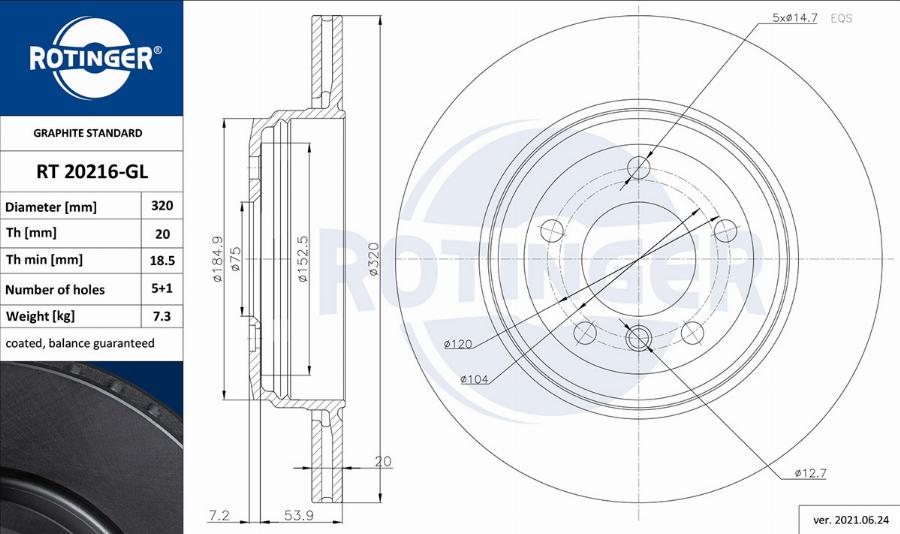 Rotinger RT 20216-GL - Спирачен диск vvparts.bg