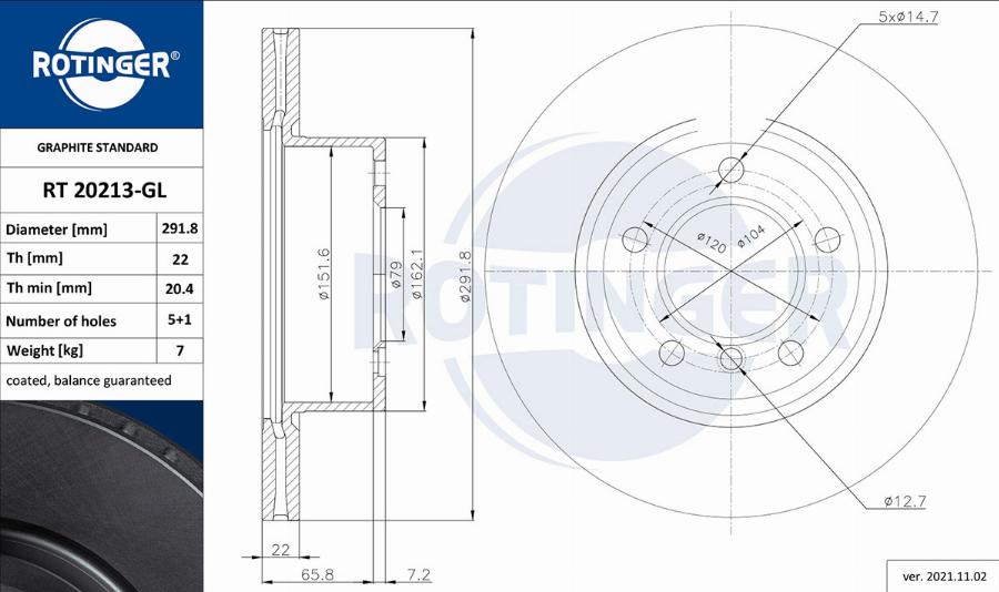 Rotinger RT 20213-GL - Спирачен диск vvparts.bg