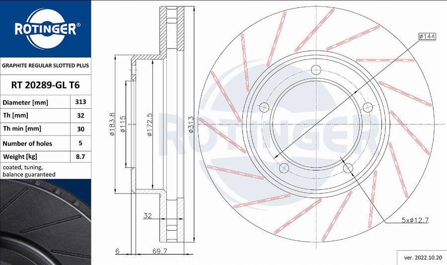 Rotinger RT 20289-GL T6 - Спирачен диск vvparts.bg