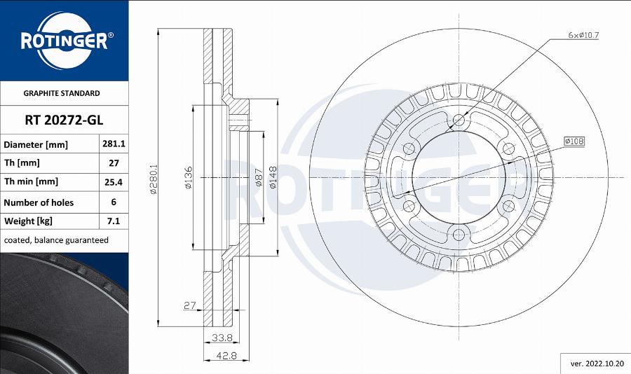 Rotinger RT 20272-GL - Спирачен диск vvparts.bg