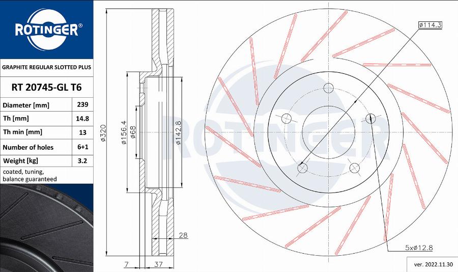 Rotinger RT 20745-GL T6 - Спирачен диск vvparts.bg