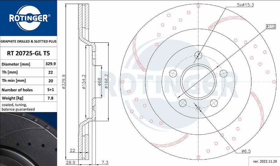 Rotinger RT 20725-GL T5 - Спирачен диск vvparts.bg