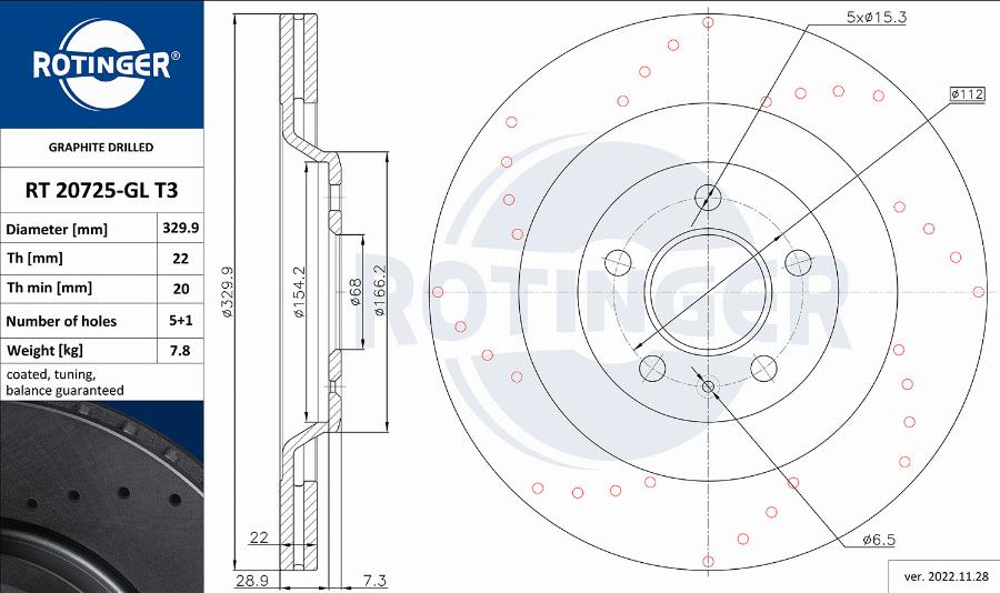 Rotinger RT 20725-GL T3 - Спирачен диск vvparts.bg