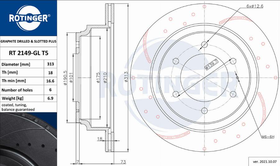 Rotinger RT 2149-GL T5 - Спирачен диск vvparts.bg