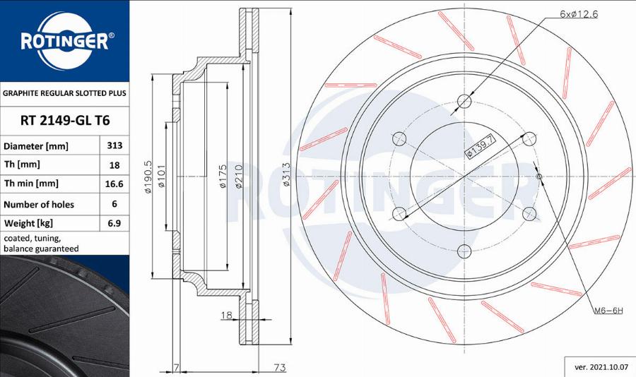 Rotinger RT 2149-GL T6 - Спирачен диск vvparts.bg