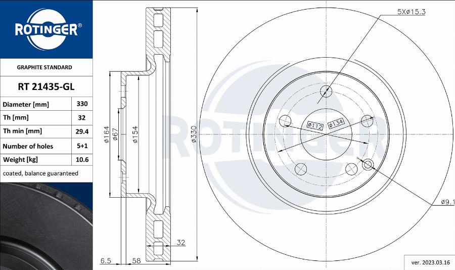 Rotinger RT 21435-GL - Спирачен диск vvparts.bg