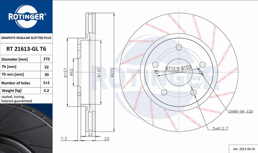 Rotinger RT 21613-GL T6 - Спирачен диск vvparts.bg