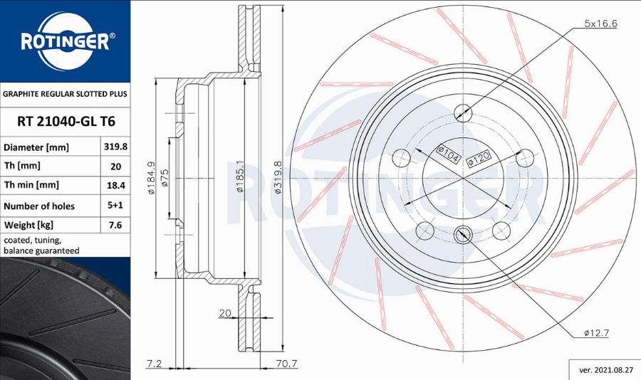 Rotinger RT 21040-GL T6 - Спирачен диск vvparts.bg