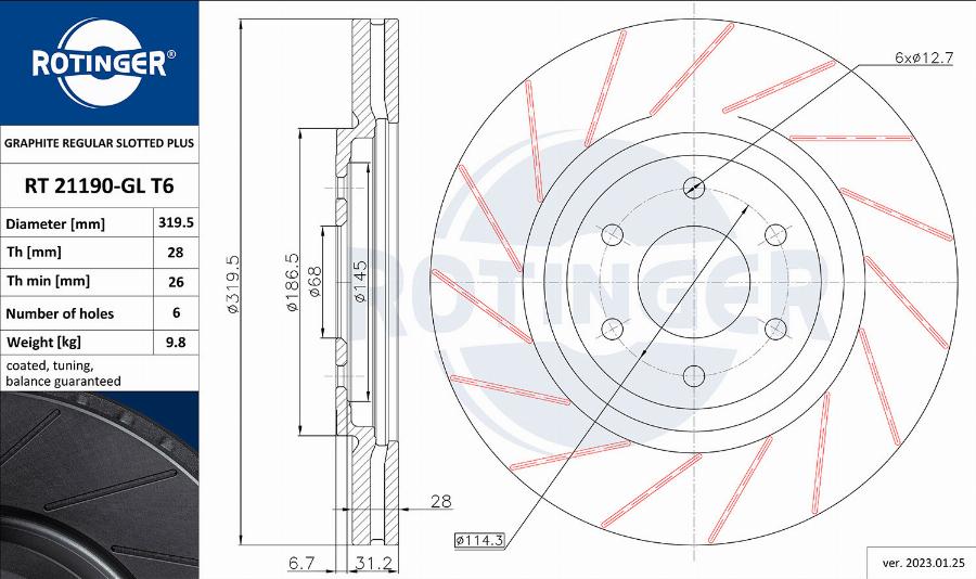 Rotinger RT 21190-GL T6 - Спирачен диск vvparts.bg