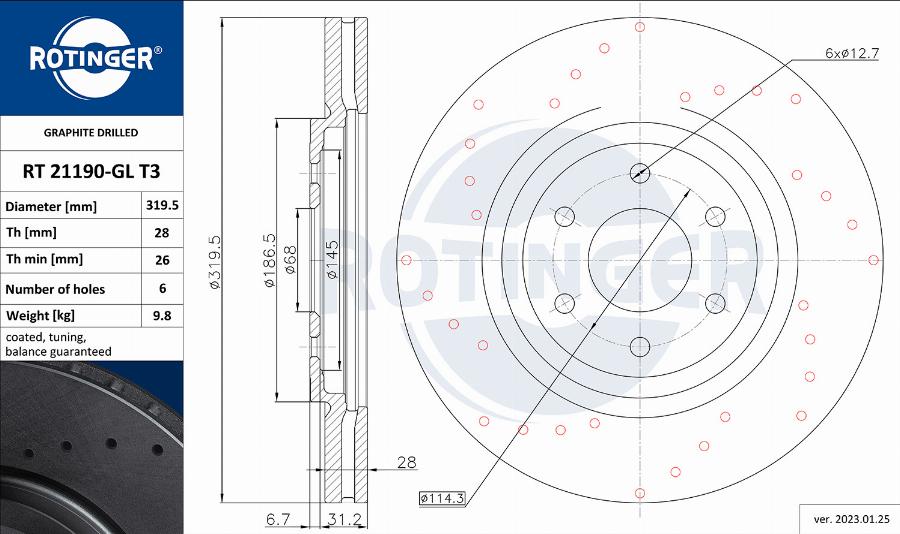 Rotinger RT 21190-GL T3 - Спирачен диск vvparts.bg