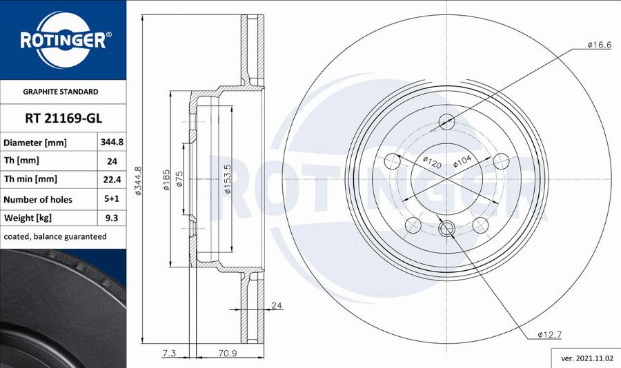 Rotinger RT 21169-GL - Спирачен диск vvparts.bg