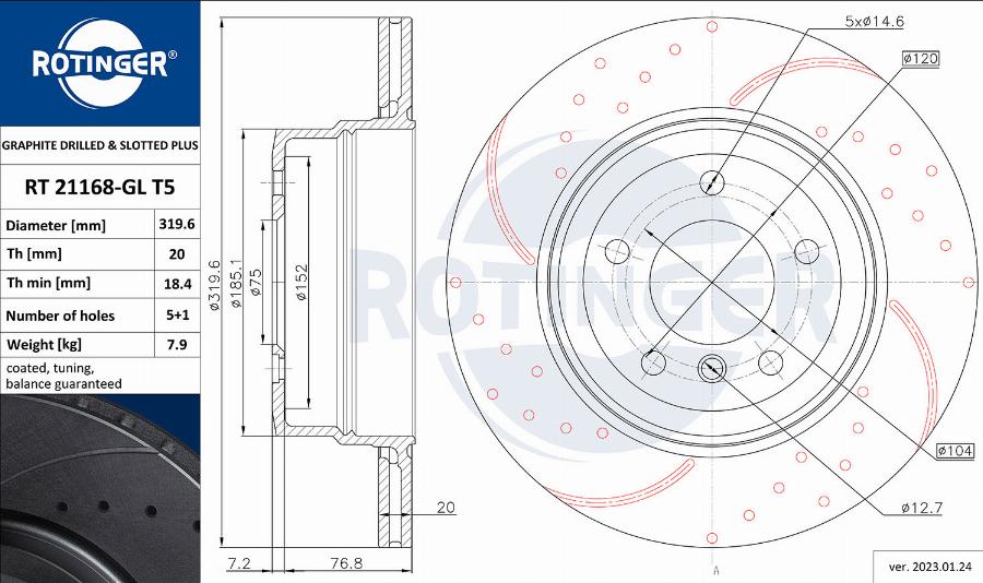 Rotinger RT 21168-GL T5 - Спирачен диск vvparts.bg