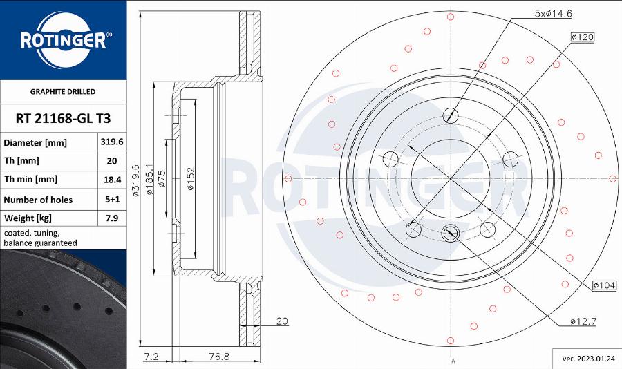 Rotinger RT 21168-GL T3 - Спирачен диск vvparts.bg