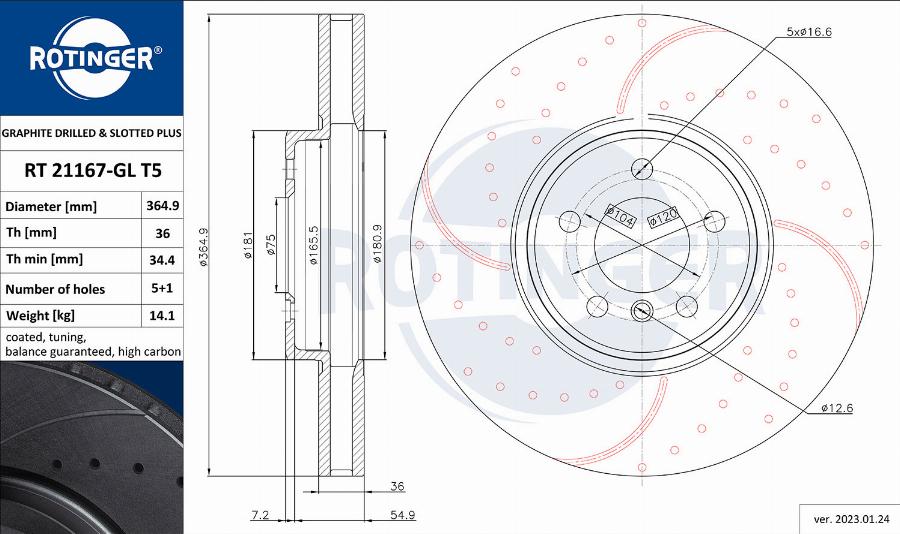 Rotinger RT 21167-GL T5 - Спирачен диск vvparts.bg