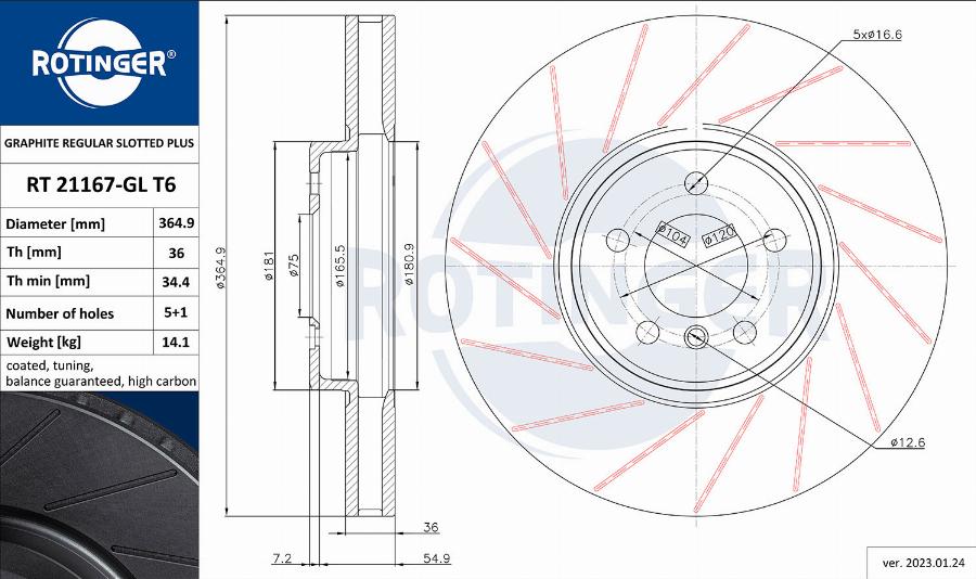 Rotinger RT 21167-GL T6 - Спирачен диск vvparts.bg