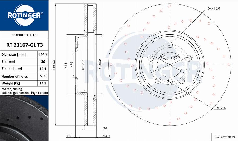 Rotinger RT 21167-GL T3 - Спирачен диск vvparts.bg