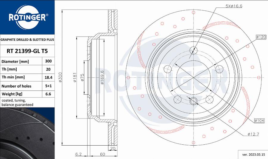 Rotinger RT 21399-GL T5 - Спирачен диск vvparts.bg