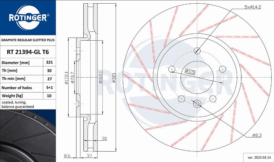 Rotinger RT 21394-GL T6 - Спирачен диск vvparts.bg