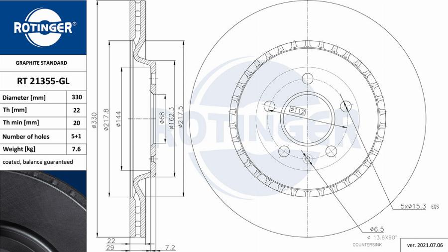 Rotinger RT 21355-GL - Спирачен диск vvparts.bg