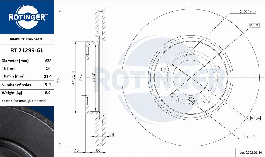 Rotinger RT 21299-GL - Спирачен диск vvparts.bg