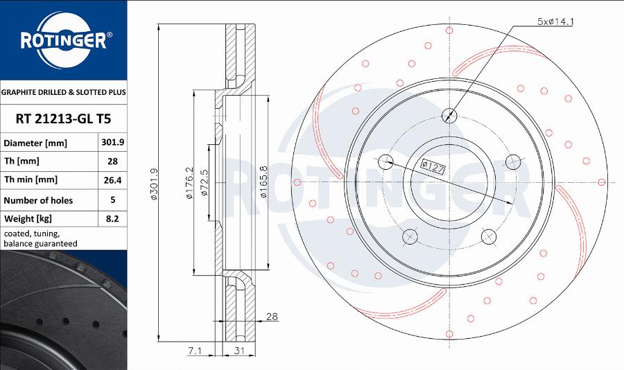 Rotinger RT 21213-GL T5 - Спирачен диск vvparts.bg