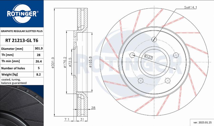 Rotinger RT 21213-GL T6 - Спирачен диск vvparts.bg