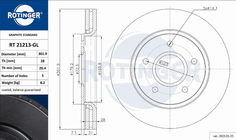 Rotinger RT 21213-GL - Спирачен диск vvparts.bg