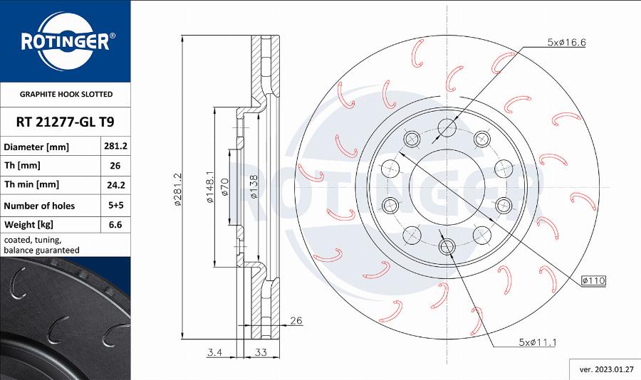 Rotinger RT 21277-GL T9 - Спирачен диск vvparts.bg