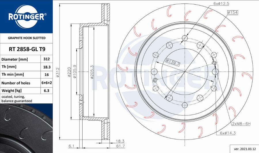 Rotinger RT 2858-GL T9 - Спирачен диск vvparts.bg