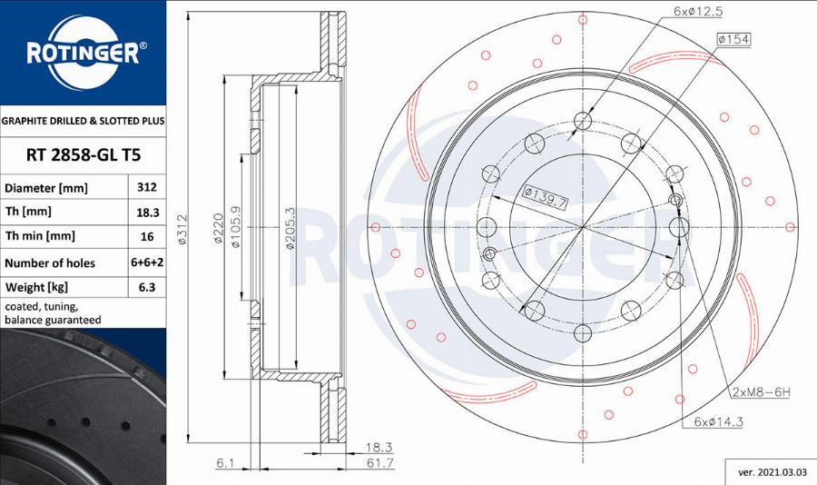 Rotinger RT 2858-GL T5 - Спирачен диск vvparts.bg