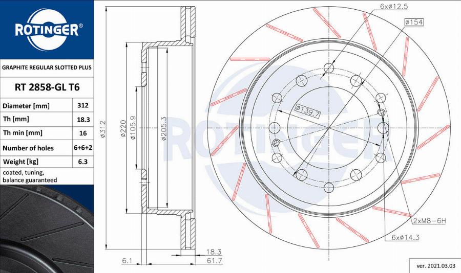 Rotinger RT 2858-GL T6 - Спирачен диск vvparts.bg