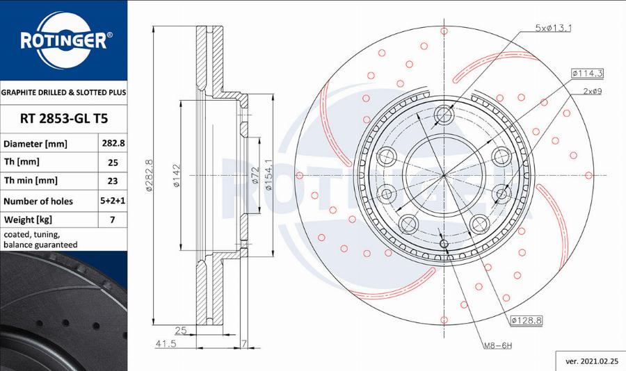 Rotinger RT 2853-GL T5 - Спирачен диск vvparts.bg