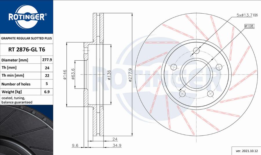 Rotinger RT 2876-GL T6 - Спирачен диск vvparts.bg