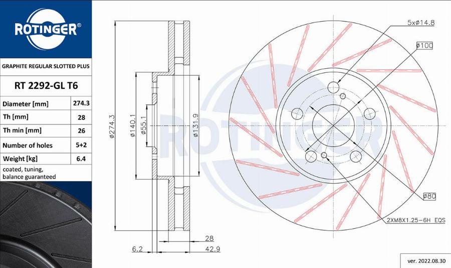 Rotinger RT 2292-GL T6 - Спирачен диск vvparts.bg