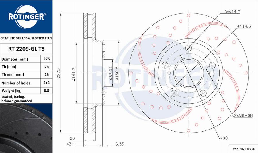 Rotinger RT 2209-GL T5 - Спирачен диск vvparts.bg