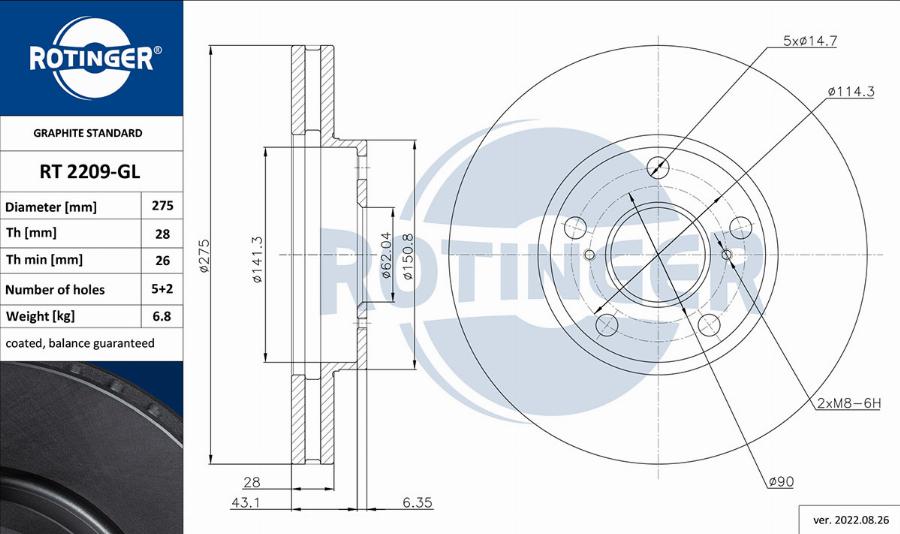 Rotinger RT 2209-GL - Спирачен диск vvparts.bg